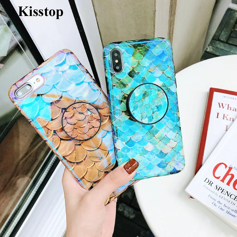 Kisstop Kickstand IMD силиконовый мягкий ТПУ чехол для 7 8 6 6S Plus рыбья чешуя изображение