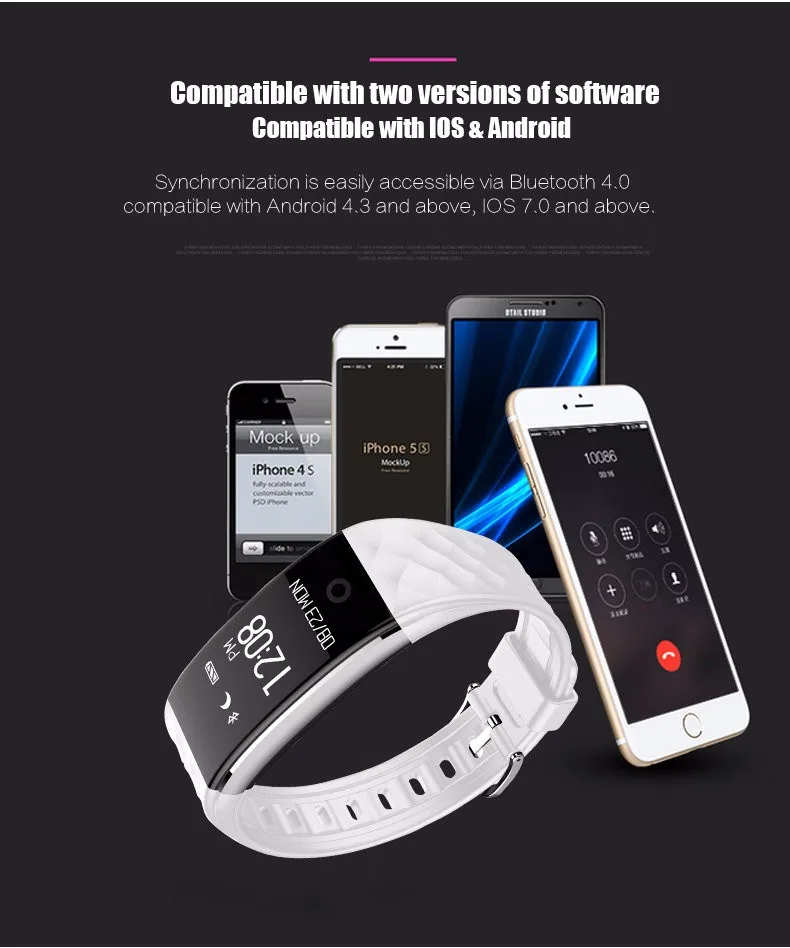 Смарт-браслет на запястье сердечного ритма IP67 Водонепроницаемый Bluetooth Smartband для ios android Смартфон Дистанционное Камера