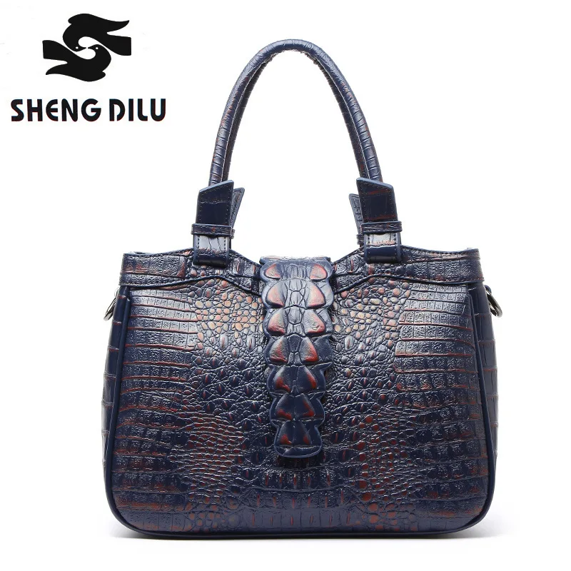 

2017 New Style Crocodile Embossed Split Leather Handbags Vintage Women's Shoulder Bag