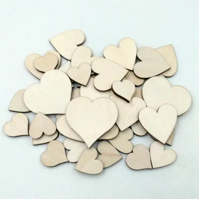 Hot 50Pcs Wooden Love Hearts Shapes Embellishments Heart Plain Craft JAUK