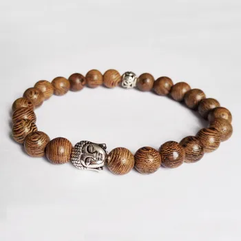 

10pcs Wholesale High Quality Buddha Head Beads Bracelet, Prayer Mala Beads,100% Natural Wood Jewelry Bracelet Gift