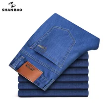 Бренд SHANBAO, высокое качество, хлопок, стрейчевые, одноцветные, тонкие, мужские, повседневные джинсы,, весна и осень, деловые, джентльменские брюки
