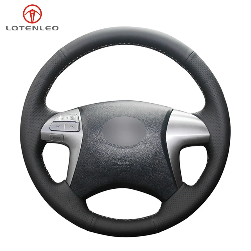 

LQTENLEO Black PU Artificial Leather Handsewing Car Steering Wheel Cover For Toyota Fortuner Hilux 2012 2013 2014 2015