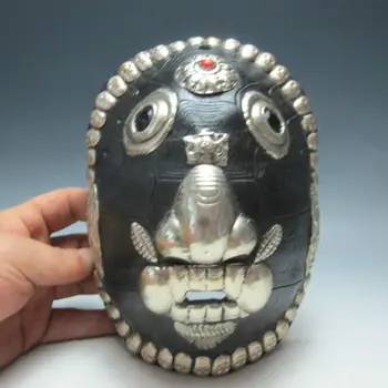 

Elaborate Chinese Hand-carved Shell Mask Inlaid with Miao silver and Bead