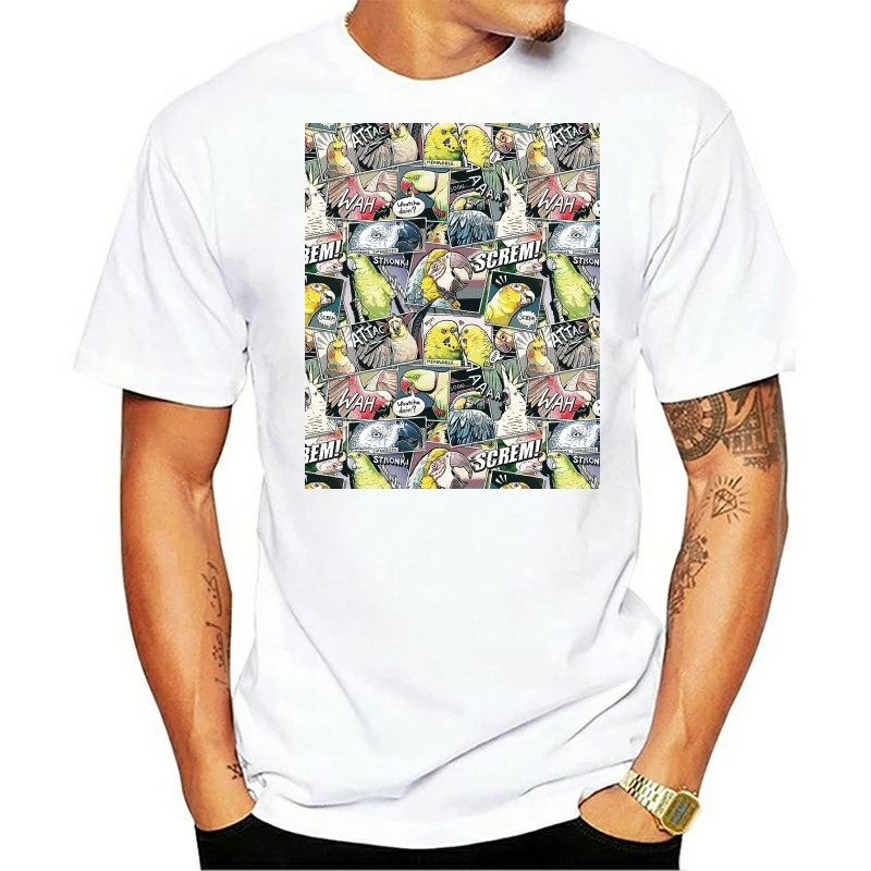 

Men Funy tshirt Parrots Comic Style Short Sleeve O-Neck Tops Tee men t shirt