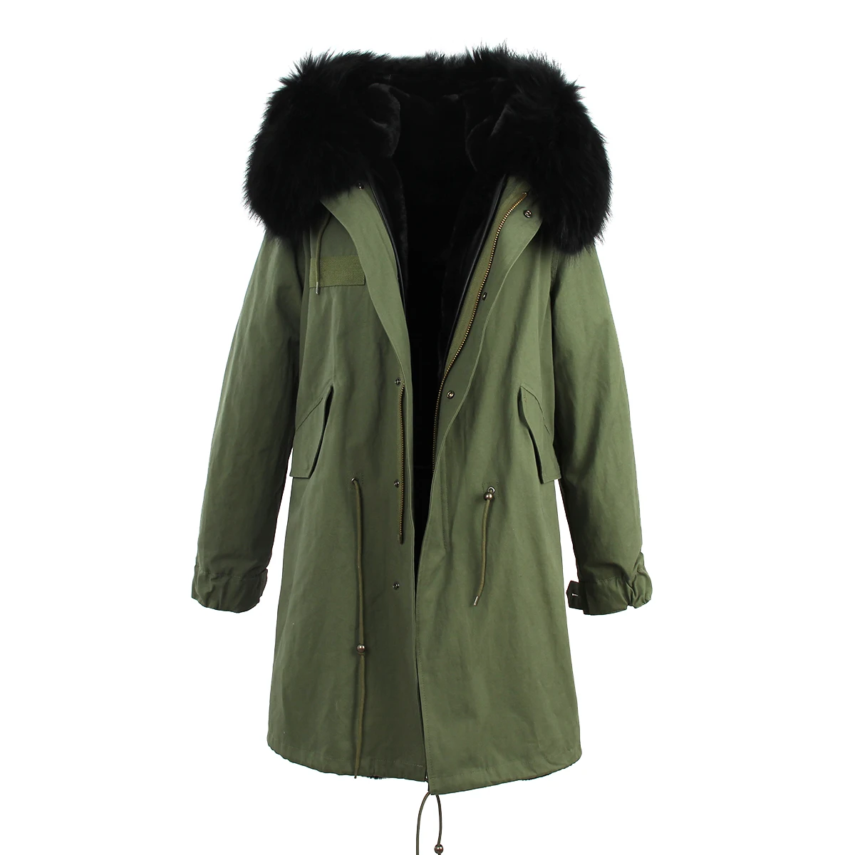 JAZZEVAR Женский пальто армейский зеленый большой цвет енота мех с капюшоном парки верхняя одежда длинная съемная зимняя куртка с подкладкой - Цвет: color 9