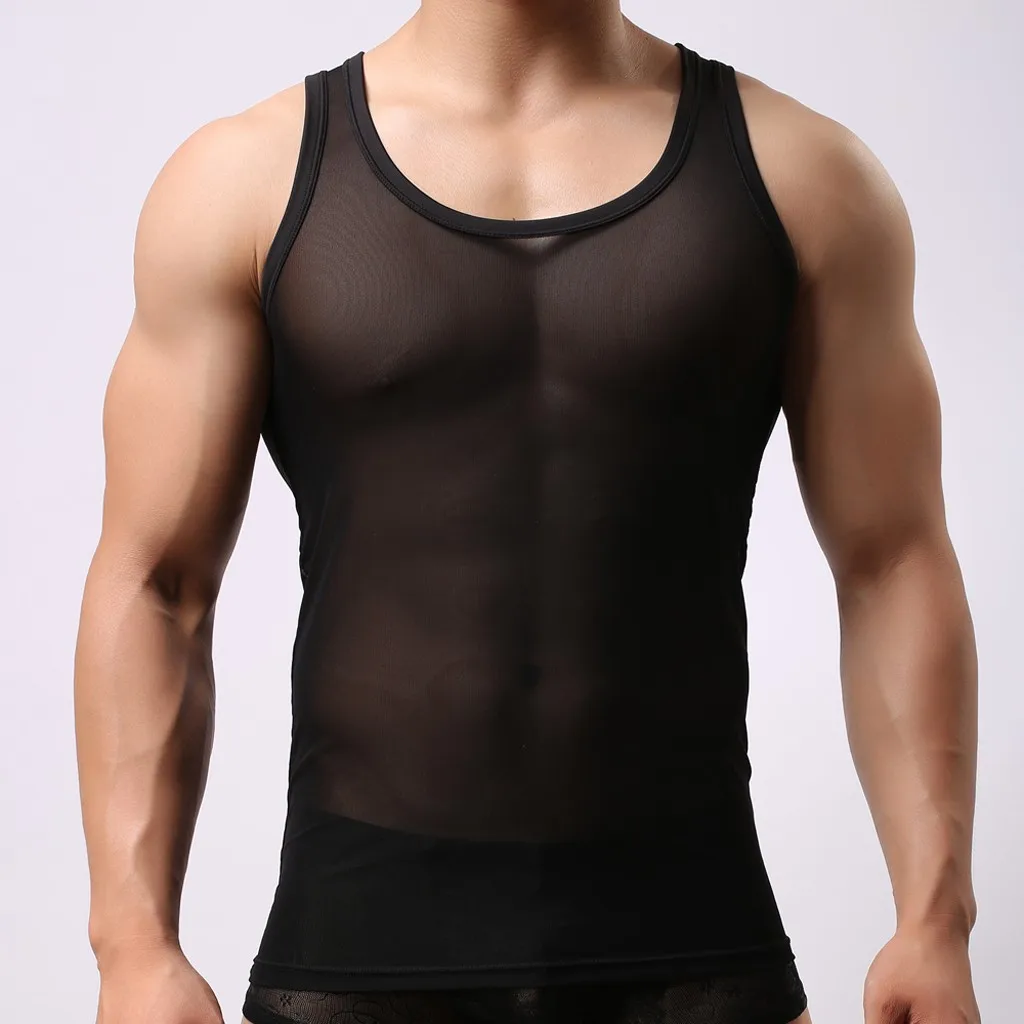 MUQGEW, сексуальный мужской Эластичный сетчатый жилет, дышащая сетка, сексуальные мужские прозрачные дышащие рубашки без рукавов, жилет, повседневная одежда для сна# p2