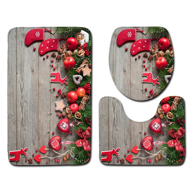 

3 sets bathroom carpet mat and Toilet seat cover with Christmas WC Non-slip mat and Toilet seat cover bath mat in bathroom mat