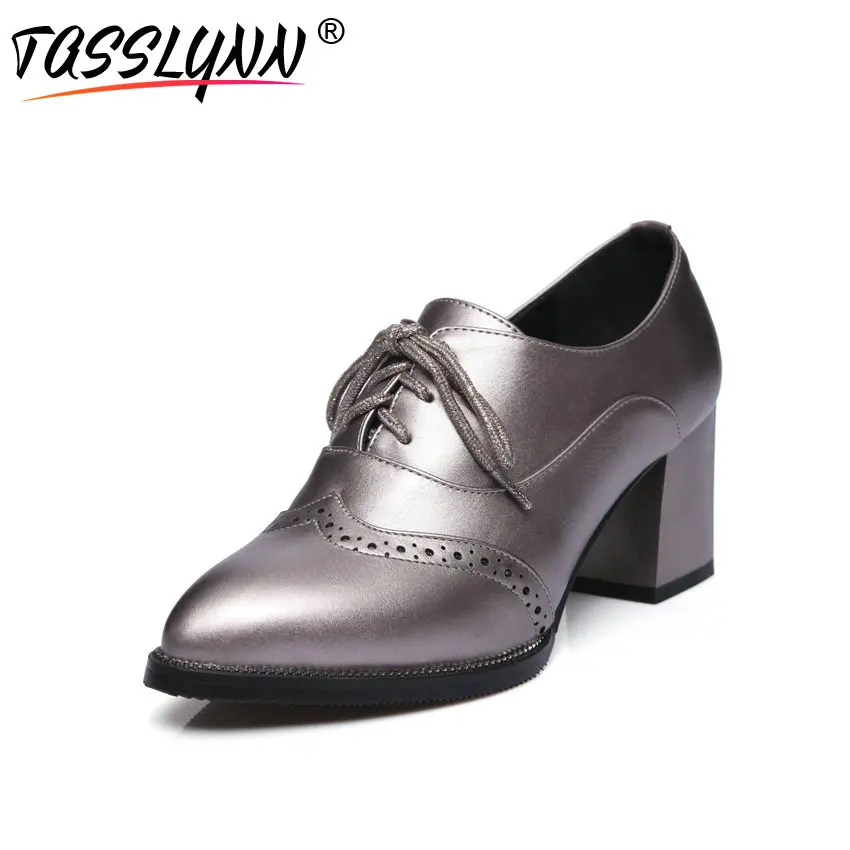 

TASSLYNN 2018 Women Pumps Black Spring Autumn Causal Shoes Women Pointed Toe Square High Heel Lace Up Fashion Shoes Size 34-42