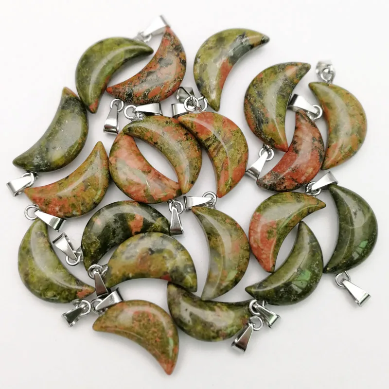 Wholesale fashion natural unakite stone pendants charms new moon