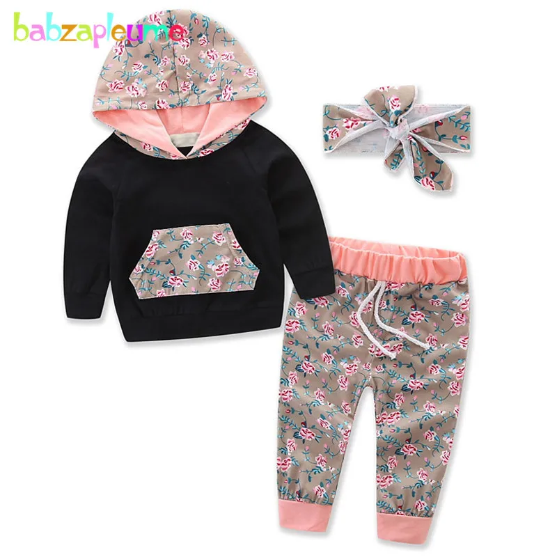 

babzapleume 2Piece/3-24Months/spring autumn newborn baby clothes hooded t-shirt+pants+headband infant girls clothing sets BC1543