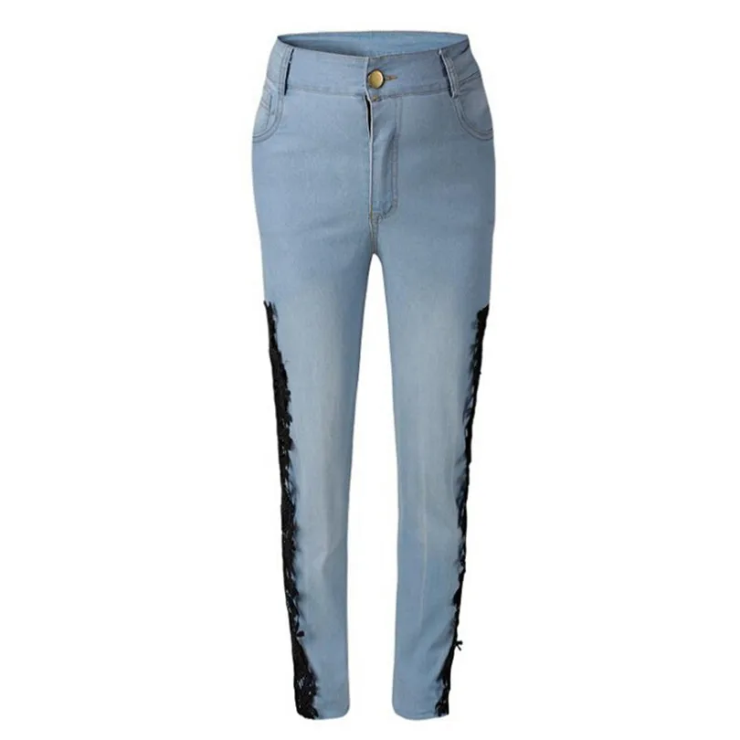 Сексуальный женский джинсовый светильник, синие обтягивающие джинсы, вязаные крючком кружевные вечерние женские штаны с цветочным узором для женщин размера плюс S-3XL, одежда K096