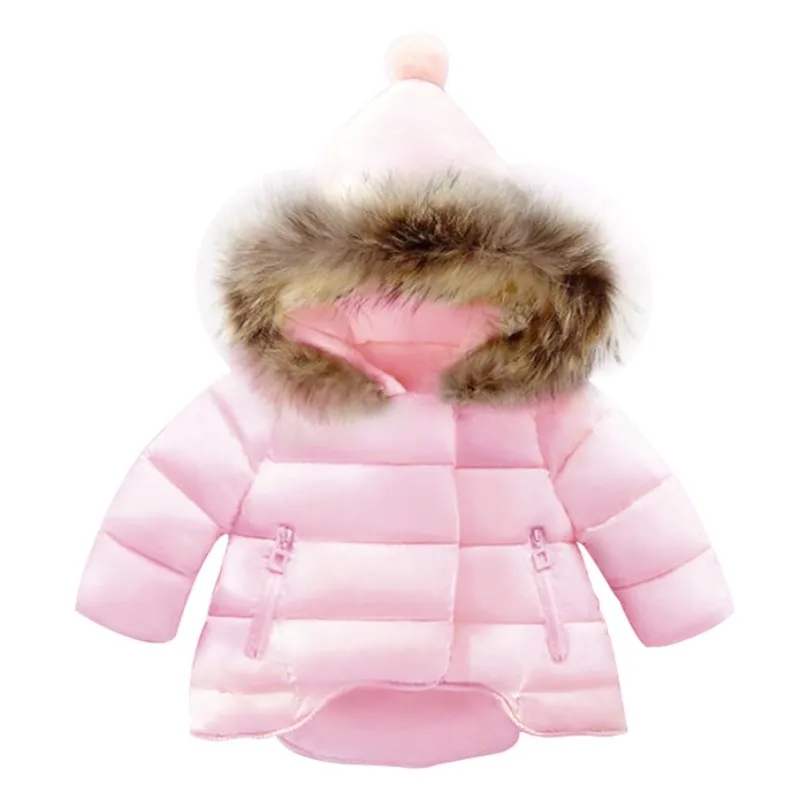 Новая зимняя куртка для девочек с мехом; зимняя плотная теплая верхняя одежда с капюшоном для детей; пальто для девочек; хлопковая одежда в горошек для девочек; одежда для детей - Цвет: pink