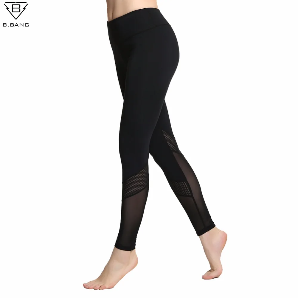 B.BANG Mesh Yoga Pants Sexy Breathable Gym Fitness Yoga Pants Elastic