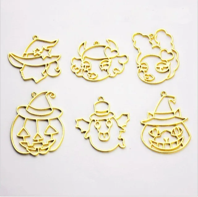 

5pcs/lot Pumpkin Witch Ghost Crystal Ore Frame Metal Frame Pendant Charm Bezel Setting Cabochon Setting UV Resin Jewelry Making