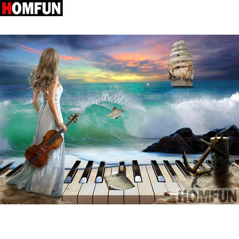 Алмазная живопись HOMFUN A08441 женское пианино картина с полными