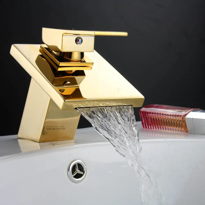 BAKALA الذهبي النحاس مربع شلال صنبور حوض للحمام صنبور الغرور بالوعة صنبور حوض خلاط LT-509A