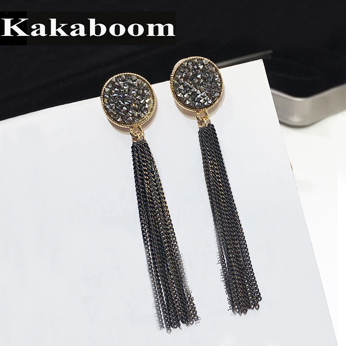 Kakaboom черные с кристаллами кисточками длинные висячие серьги для женщин девочек