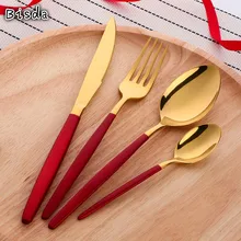4 шт./компл. элегантный Китай красный стол золотой набор столовых приборов столовая посуда из нержавеющей стали столовые приборы Ножи набор ложек и вилок Кухня посуда