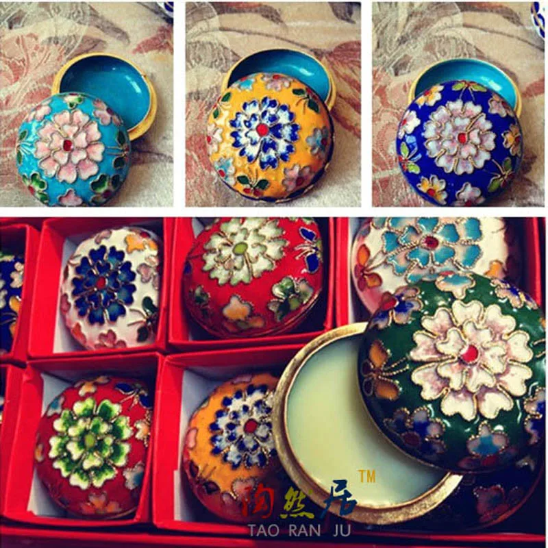 

Chinese Style Peking cloisonne copper foetus wire inlay enamel jewelry box for compact fragrance inkpad mouth lipid rouge