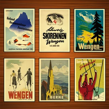 

Switzerland Berne Travel Posters Wengen an der Jungfrau Classic Wall Stickers Canvas Painting Vintage Poster Home Bar Decor Gift