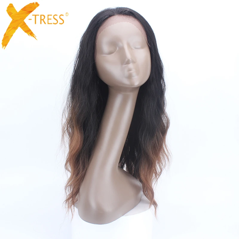 Ombre розовый зеленый цвет синтетические волосы на кружеве парики боковая часть X-TRESS длинные волнистые цветные парики для косплея для черных женщин