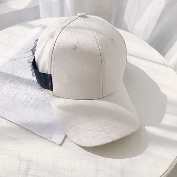 

Spring and Summer Webbing Strap Cotton Baseball Cap with Breathable eyelet Pre-curved visor Strip Decoration Solid Hat for Women