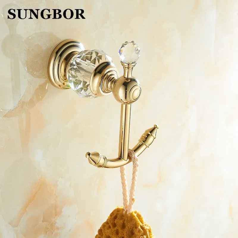Buy Luxury style luxury crystal brass gold robe hook