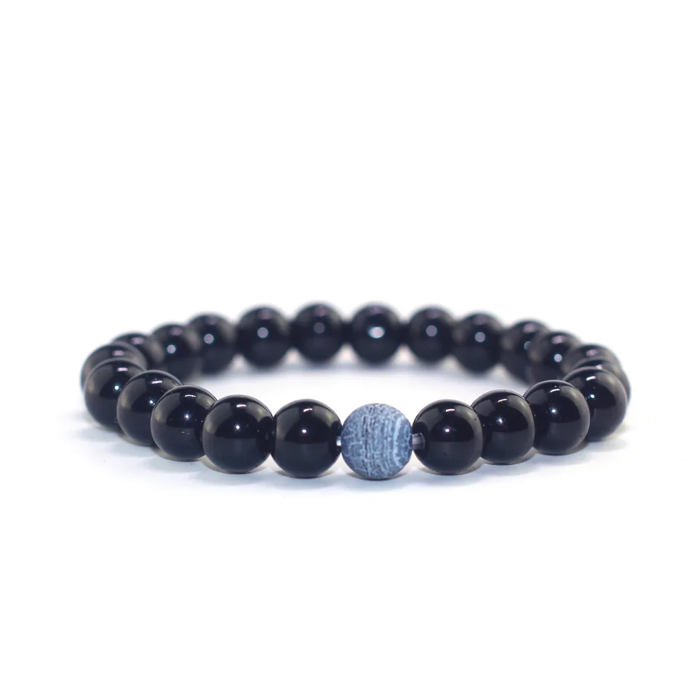 

Smooth Matt Black Obsidian Stone Mens Bracelet African Beads Fashion Jewelry 2018