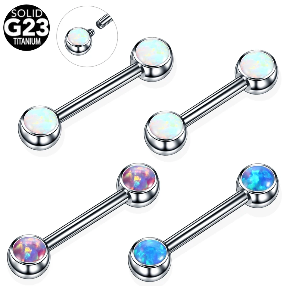 

1PC Titanium Nipple Piercings Opal Stone Tongue barbells 14G Tongue Piercings Stragiht Piercings Mamilo Body Jewelry Piercings