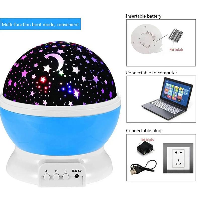 

2019 Hot LED Lights Rotating Star Projector Novelty Lighting For Kids Baby Moon Sky Rotation Battery Operated Emergency Lamp