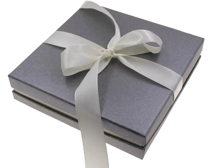 

Retail Big Jewelry Set Box Big Necklace Paper Box 168*168*40MM Grey Box with Ribbon 25mm Ribbon Width Ribbon Pendant Packaging