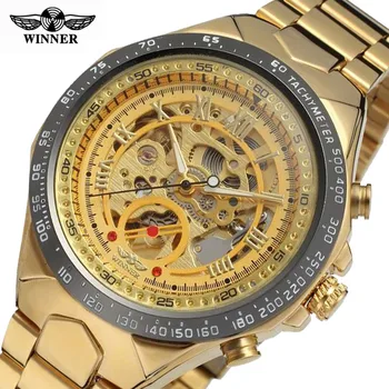 

Winner 2018 Stainless Steel Waterproof Automatic Watch Men Top Brand Luxury Mechanical Watches Men Skeleton Watch Gold Men Watch