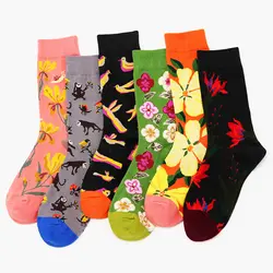 2018 новый стиль брендовые носки четыре сезона мужские и женские унисекс хлопковые парные носки оптовая продажа Цветок Птица контрастный