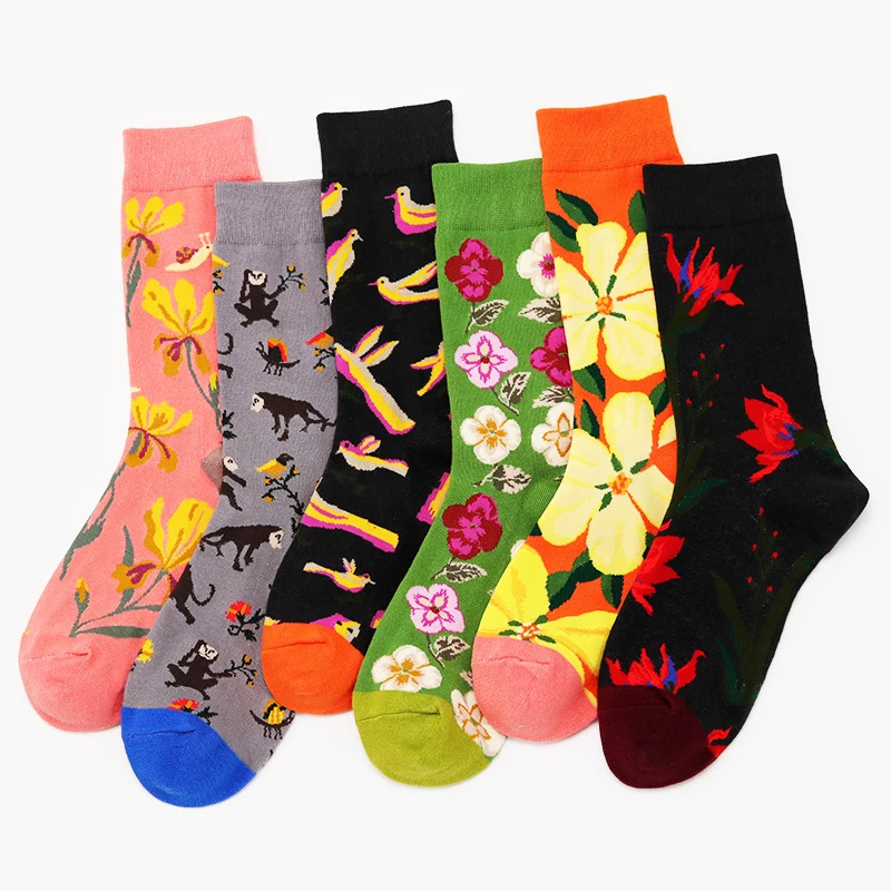 2018 New Style Brand Socks Four Seasons Man Women Unisex Cotton Couple Socks Wholesale Flower