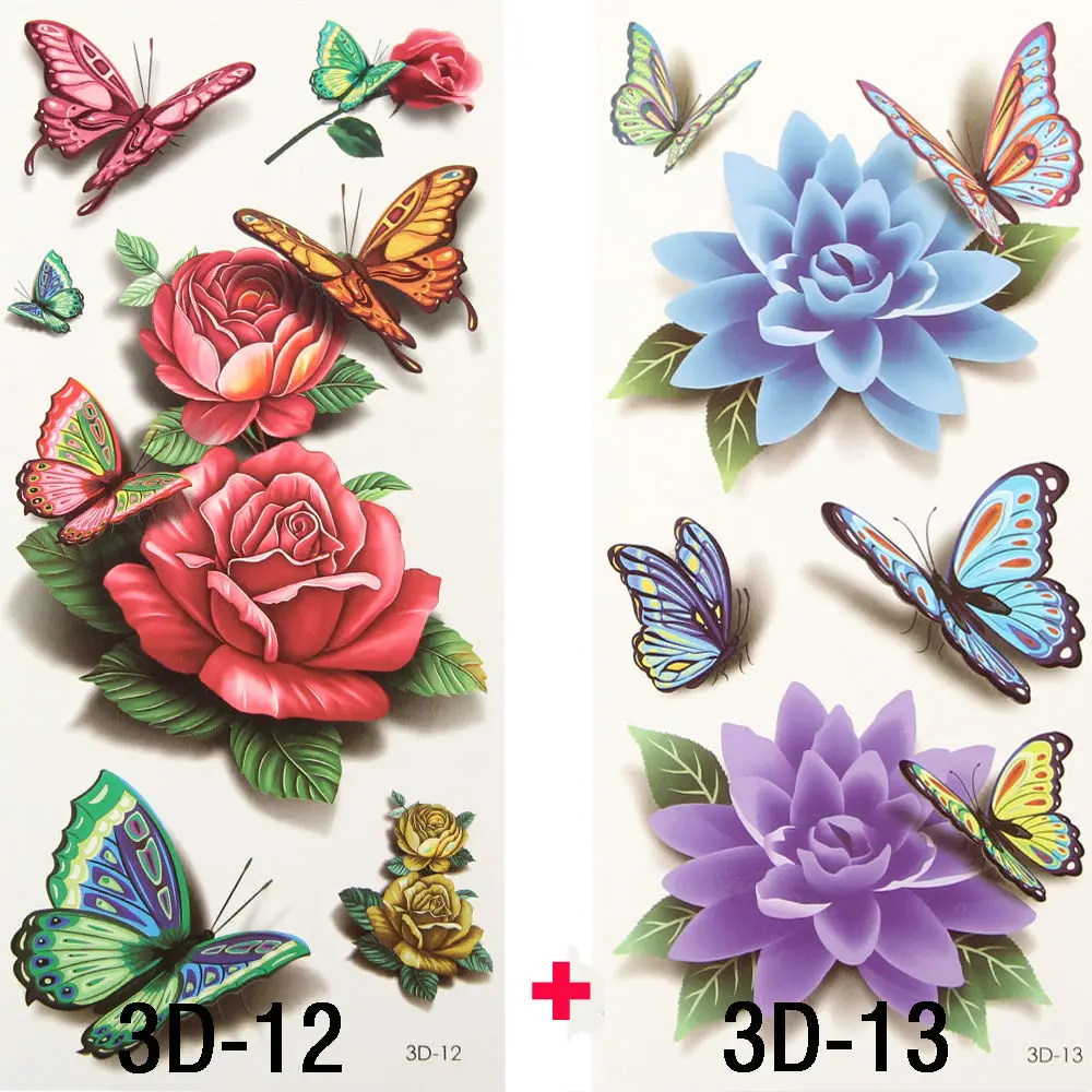 10 Простыни Детские Водонепроницаемый Цвет съемный Временные татуировки 3D бабочка пион Наклейки Средства ухода за кожей Книги по искусству