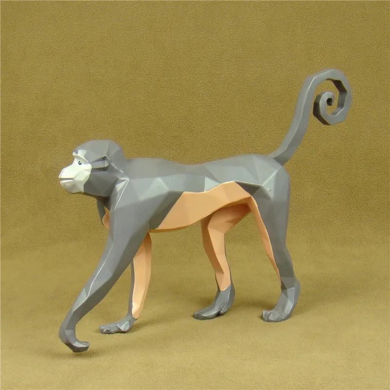 Geometric Monkey Statue Abstract Resin Primate Animal Sculpture