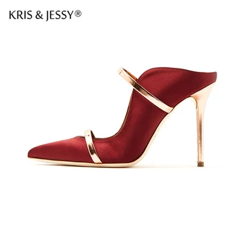 

Size 34-43 Suede Satin Pointed Toe Shallow Straps Stiletto Gladiator 10cm Dress High Heels Women Pumps Mules Shoes