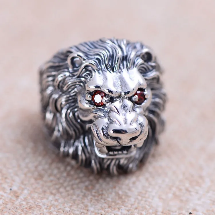 Ювелирные изделия из стерлингового серебра 925 пробы, властное модное мужское кольцо Король Лев, мужское модное серебряное кольцо