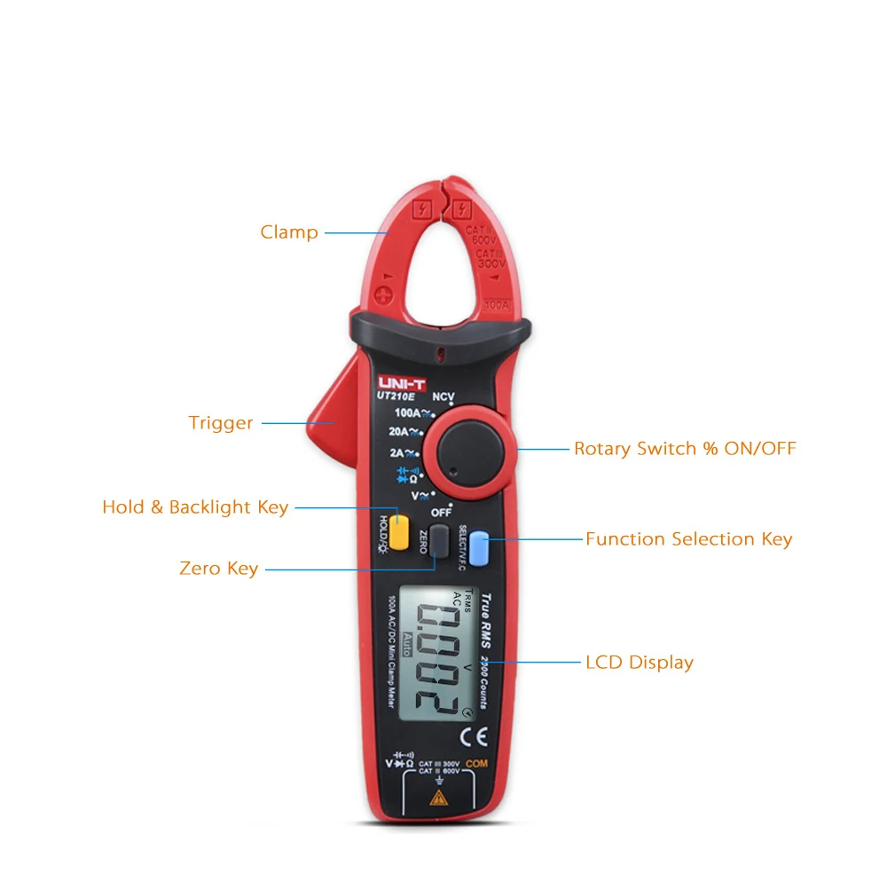 

UNI-T UT210E Mini Digital Handheld Clamp Multimeter Backlight LCD True RMS Voltmeter Ammeter Ohmmeter