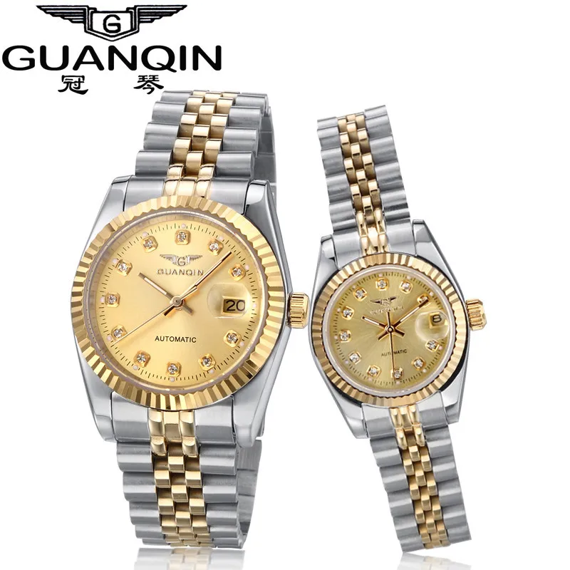 GUANQIN Lovers'Watches Luxury Couples Watch Man Women Pair Clocks Rhinestones Gold Date Mechanical Watch Sapphire Waterproof NEW (3)