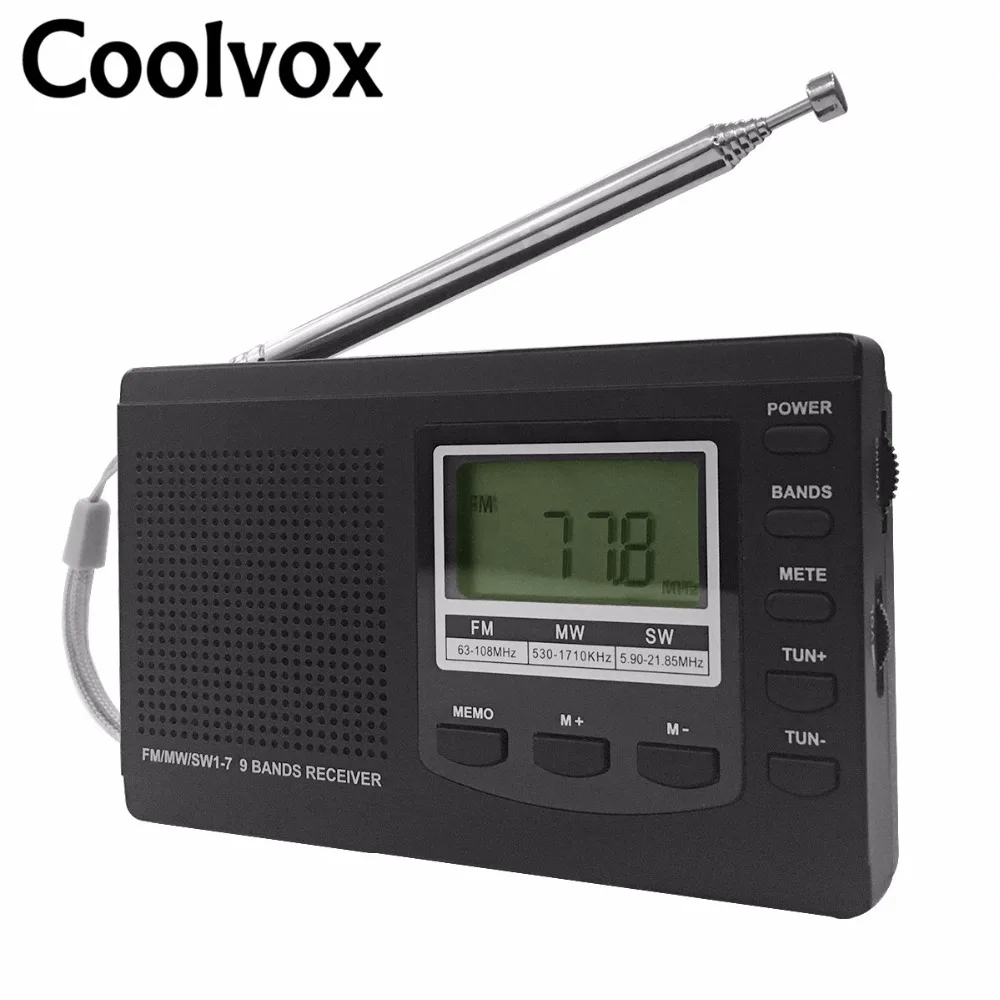 Coolvox CRD-310 портативный Полнодиапазонный FM/MW/SW многодиапазонный стерео цифровой тюнер коротковолновой радио REC внешняя антенна Встроенные часы
