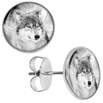 

Wholesale Stud Earrings Blazing Blue Eyed Night Wolf Stainless Steel Ear Studs Cheater Fashion Jewelry 8mm 10mm AW5080