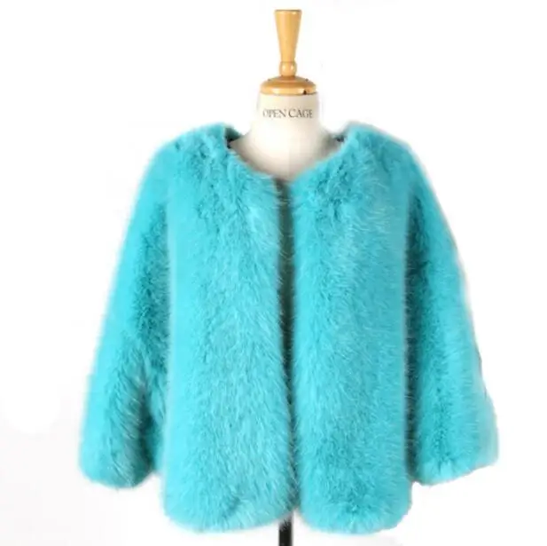 Azzurro Lungo Elegante Giacche Faux Cappotto Hairy Collo Di Invernali Shaggy Cielo Pelliccia Manica Allentato Breve Volpe Lunga O Donna qB1BwTAnEg