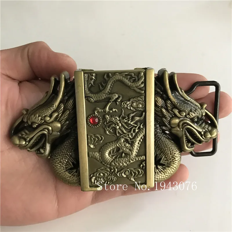 

Retail Fashion Men's Good quality 3D Bronze Dragons lighter Metal Belt Buckles For 4cm Widet Belt Mens Jeans accessories