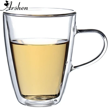 

Arshen Big Promotion! Durable 350mL Clear Handmade Heat Resistant Double Wall Glass Tea Coffee Drink Mug Perfect Craft Gift
