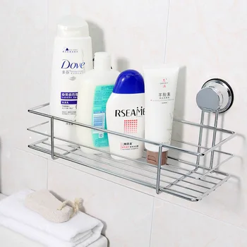 

Large Stainless Steel Bathroom Shampoo Kitchen Storage Baskets Shelf Free Nail Drilling Organization Wall Strong Sucker Racks