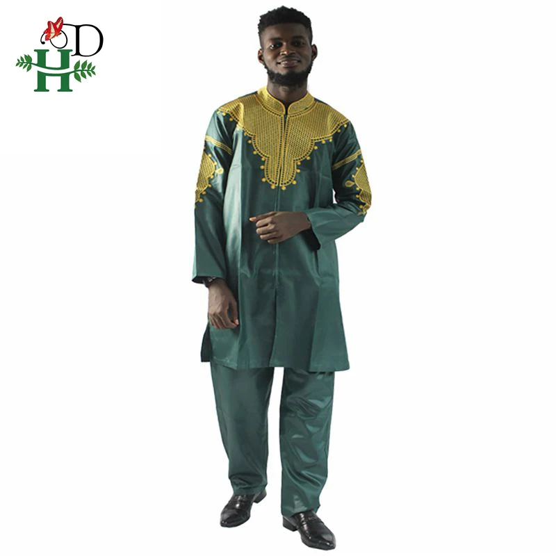 H& D африканская мужская одежда традиционная на молнии riche africano hombres camisa con pantalones bordado camiseta pantalones dashiki