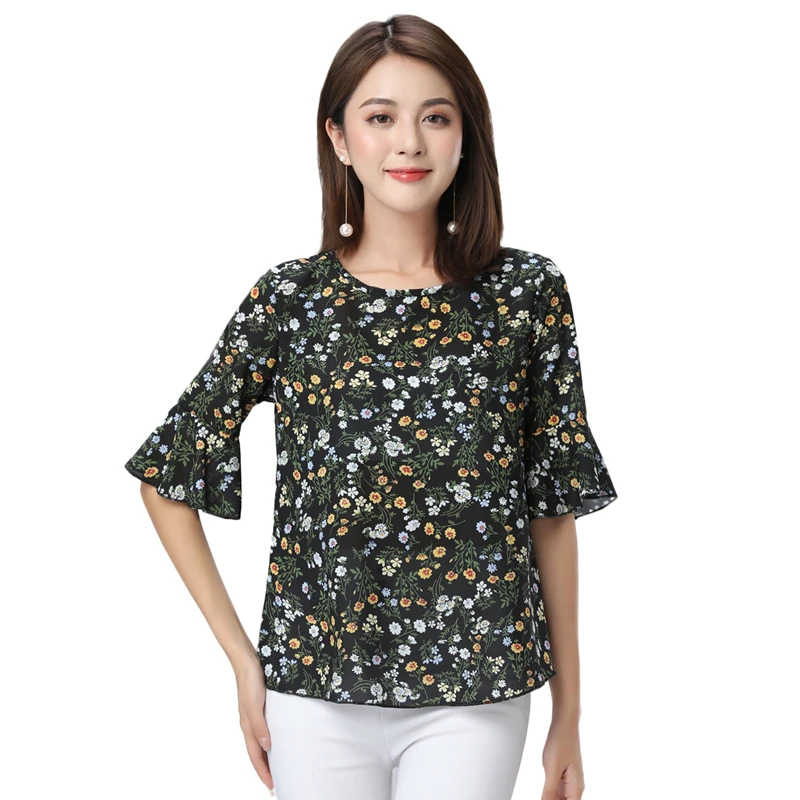 Banerdanni New Women product Flower Print Chiffon Blouse Summer Batwing sleeve Simple Blouse Plus Size 5XL Loose Female Top
