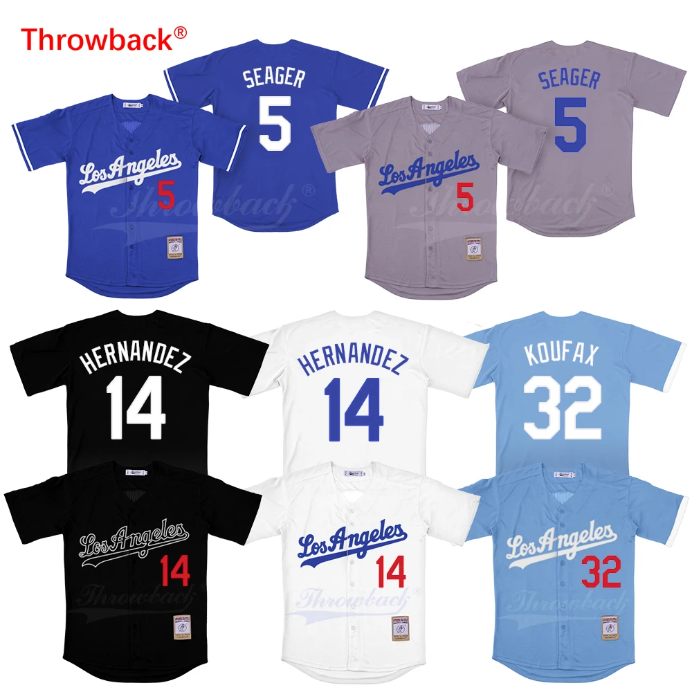

Throwback Los Angeles Baseball Jerseys Men's 32 Sandy Koufax 14 Enrique Hernandez 5 Corey Seager Size S-3XL